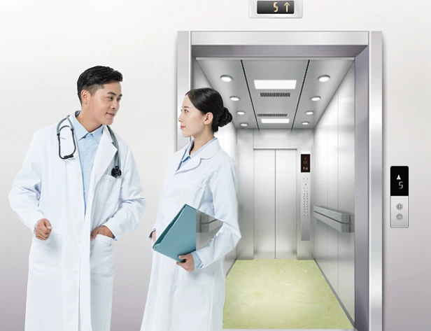 two doctors are talking infront of a elevator